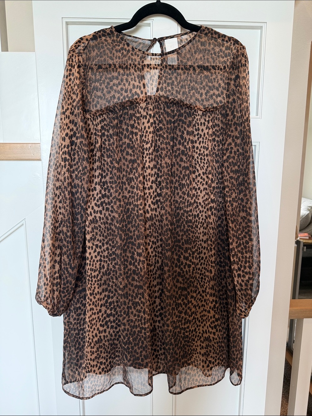 H&M Brown and Black Leopard Print Long Sleeve Tunic Dress
